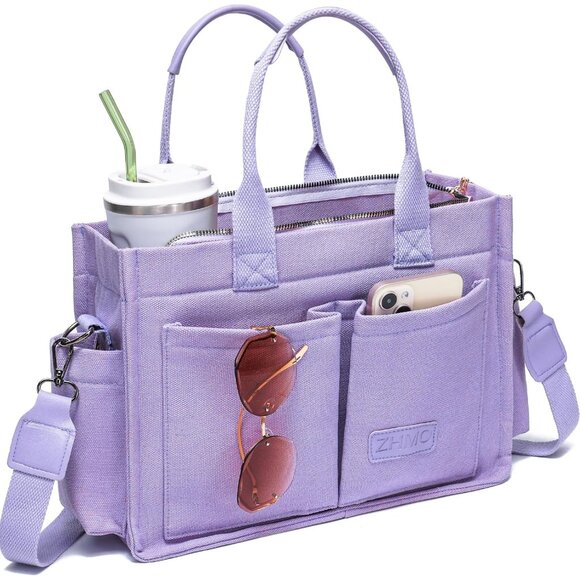 Women's Upgrade Purple Canvas Tote Bag Bags Crossbody Work Laptop Tote Bag Large